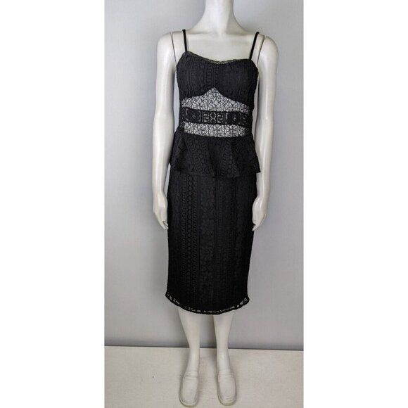 Marciano Guess Women's Dress Size 42 Black Lace Midi Sheath Peplum - Picture 2 of 16